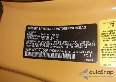 2015 Mini Hardtop Cooper S из США, поврежденный, VIN WMWXP7C58F2A36834